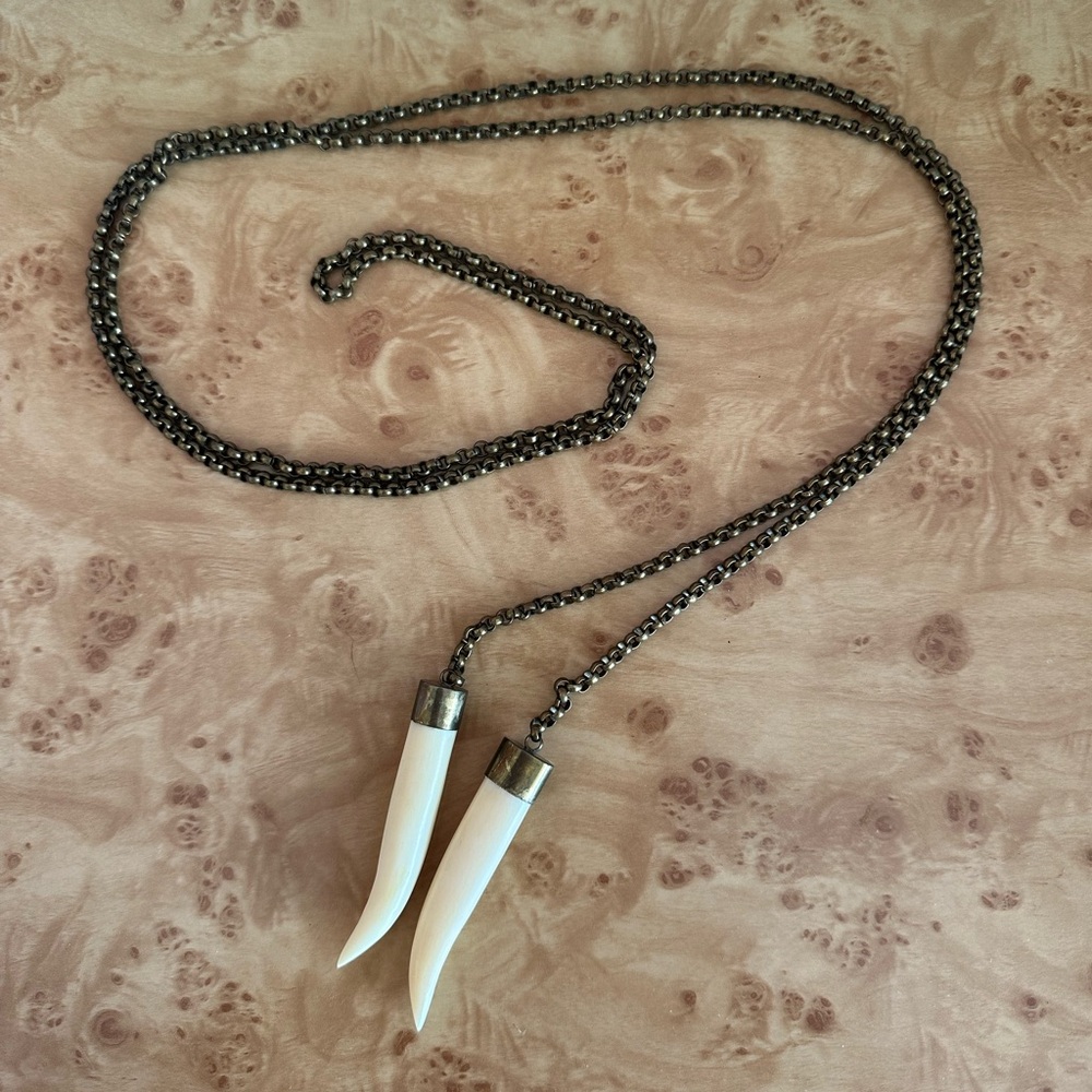 Chic Silver and White Horn Ashley Pittman Pendant Necklace